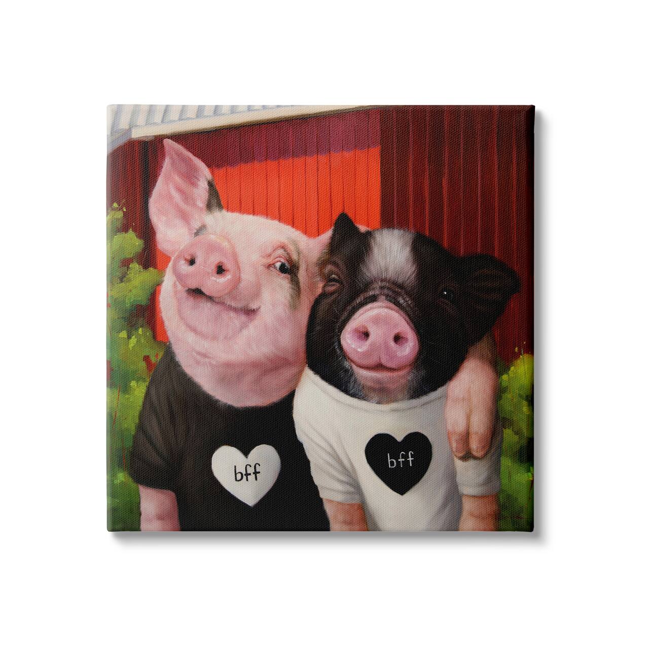 Stupell Industries Best Friends Forever Farm Pigs Happy Fun Animals Canvas Wall Art